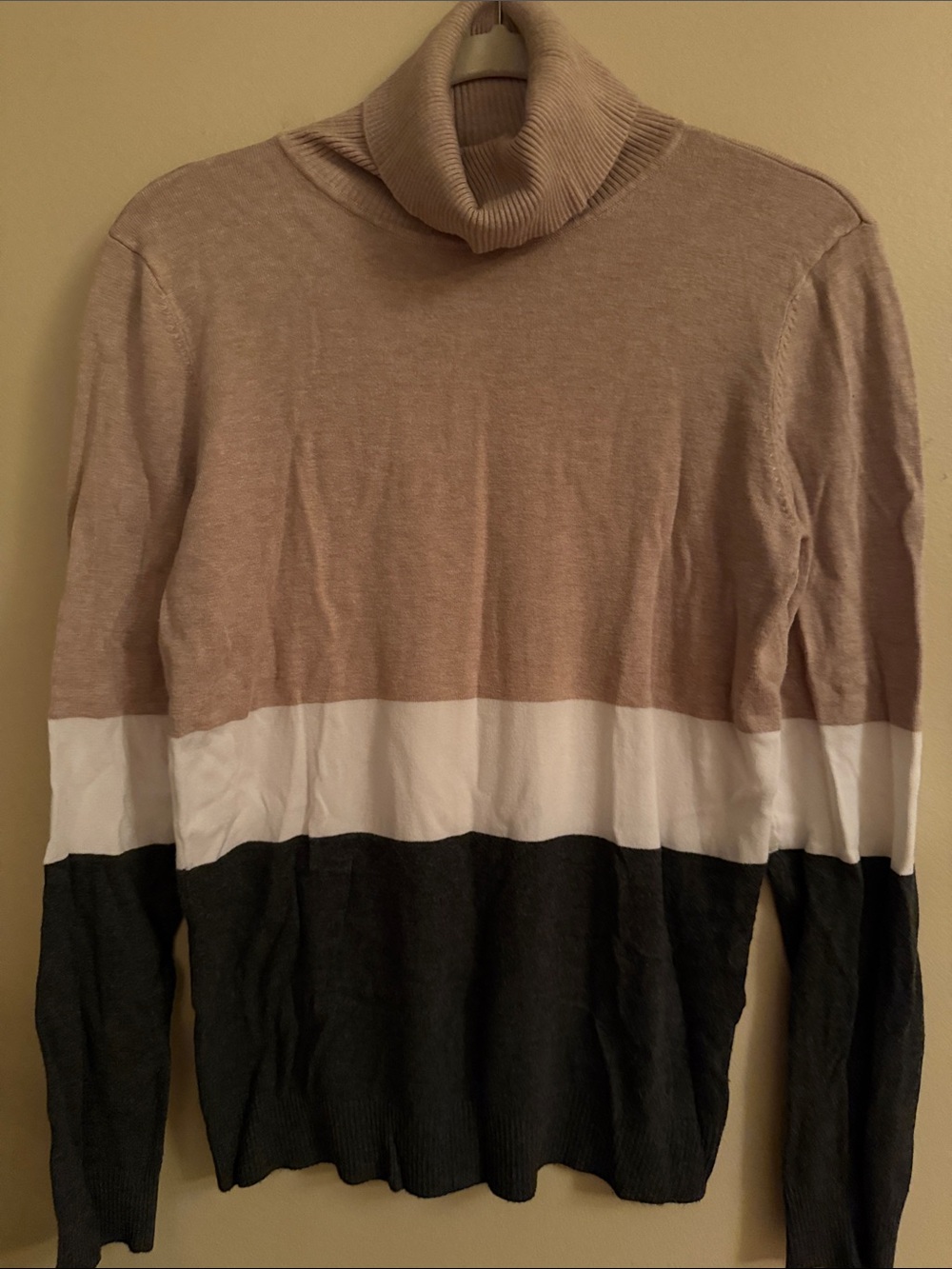 Calvin Klein Taupe, White & Black Colorblock Turtleneck Sweater